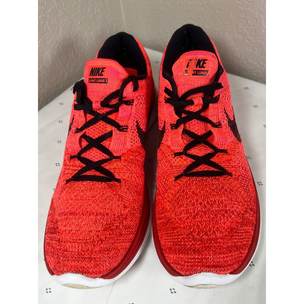 Nike Flyknit Lunar 3 Mens Bright Crimson Black Running Shoes 698181-602 Size 12 - Picture 2 of 9